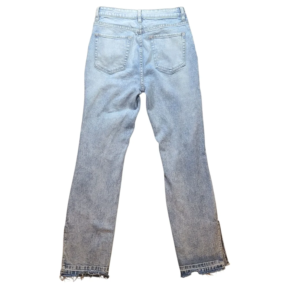 Nature Denim High Rise Mom Jeans Light Wash Distressed Raw Hem Size 9